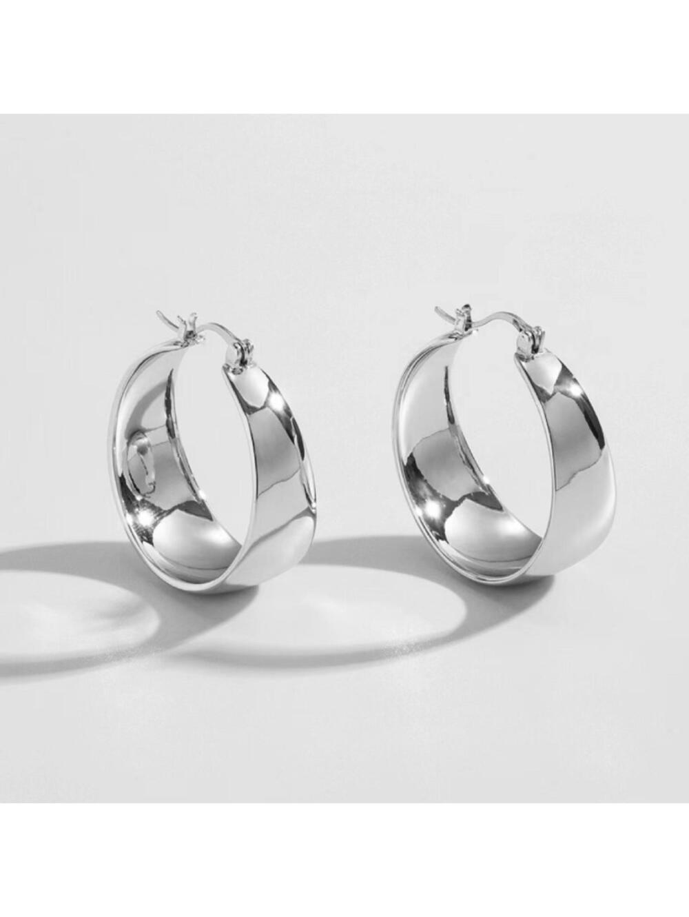 Wide hoop earrings - Stainless steel - 1.2"